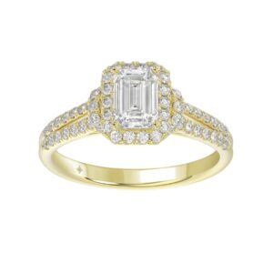 LADIES RING 1 1/2CT ROUND/EMERALD DIAMOND 14K YELLOW GOLD (CENTER STONE EMERALD DIAMOND 1CT)