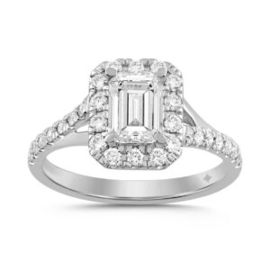 LADIES RING 1 1/2CT ROUND/EMERALD DIAMOND 18K WHITE GOLD (CENTER STONE EMERALD DIAMOND 1CT)