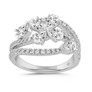 LADIES RING 1 1/2CT ROUND/PEAR DIAMOND 14K WHITE GOLD