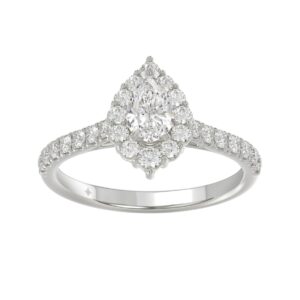 LADIES RING 1CT ROUND/PEAR DIAMOND 14K WHITE GOLD (CENTER STONE PEAR DIAMOND 1/2CT)