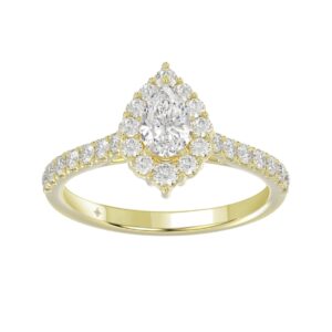 LADIES RING 1CT ROUND/PEAR DIAMOND 14K YELLOW GOLD (CENTER STONE PEAR DIAMOND 1/2CT)