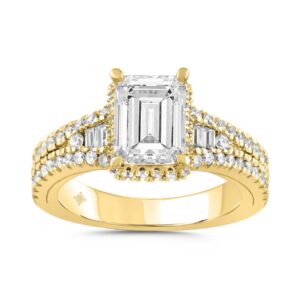 LADIES RING 2 1/2CT ROUND/BAGUETTE/EMERALD DIAMOND 14K YELLOW GOLD (CENTER STONE EMERALD DIAMOND 2.00CT)