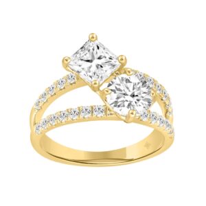 LADIES RING 2 1/2CT ROUND/PRINCESS DIAMOND 14K YELLOW GOLD