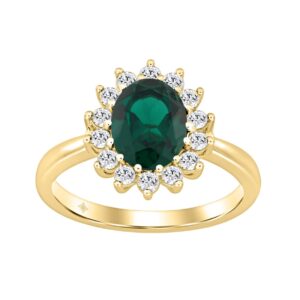 LADIES RING 2 1/5CT ROUND/GREEN EMERALD OVAL DIAMOND 14K YELLOW GOLD (CENTER STONE GREEN EMERALD OVAL DIAMOND 1 7/8CT )