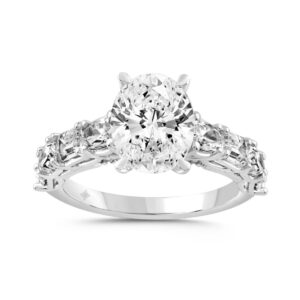 LADIES RING 3 1/2CT ROUND/EMERALD/OVAL DIAMOND 14K WHITE GOLD (CENTER STONE OVAL DIAMOND 2.00CT)