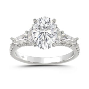 LADIES RING 3 1/2CT ROUND/HALF MOON/OVAL/BAGUETTE DIAMOND 14K WHITE GOLD (CENTER STONE OVAL DIAMOND 2CT )