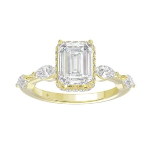 LADIES RING 3 1/2CT ROUND/MARQUISE/EMERALD DIAMOND 14K YELLOW GOLD (CENTER STONE EMERALD DIAMOND 3.00CT)