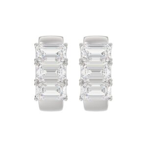 14K WHITE GOLD 3.00CT EMERALD DIAMOND LADIES HOOPS EARRINGS