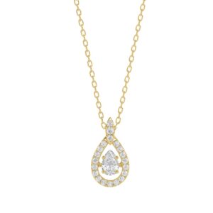 LADIES DANCING DIAMOND PENDANT WITH CHAIN 3/4CT ROUND DIAMOND 14K YELLOW GOLD (CENTER STONE PEAR DIAMOND 1/2CT)