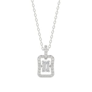 LADIES DANCING DIAMOND PENDANT WITH CHAIN 3/4CT ROUND/EMERALD DIAMOND 14K WHITE GOLD (CENTER STONE EMERALD DIAMOND 1/2CT)