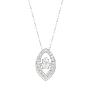 LADIES DANCING DIAMOND PENDANT WITH CHAIN 3/4CT ROUND/PEAR DIAMOND 14K WHITE GOLD (CENTER STONE PEAR DIAMOND 1/2CT)