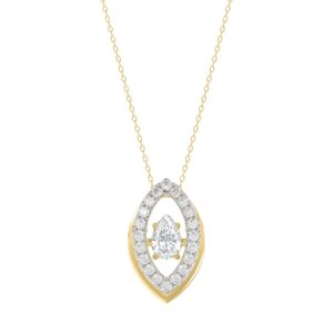 LADIES DANCING DIAMOND PENDANT WITH CHAIN 3/4CT ROUND/PEAR DIAMOND 14K YELLOW GOLD (CENTER STONE PEAR DIAMOND 1/2CT)