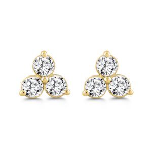 LADIES EARRINGS 1CT ROUND DIAMOND 14K YELLOW GOLD