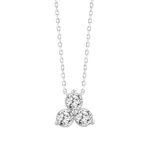 LADIES NECKLACE 1CT ROUND DIAMOND 14K WHITE GOLD WITH CHAIN