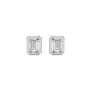 LADIES SOLITAIRE EARRINGS 2CT EMERALD DIAMOND 14K WHITE GOLD