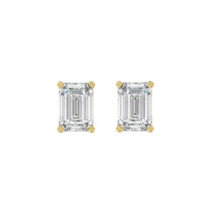 14K YELLOW GOLD 2CT EMERALD DIAMOND LADIES SOLITAIRE EARRINGS