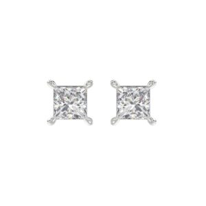 18K WHITE GOLD 2.00CT PRINCESS DIAMOND SOLITAIRE EARRINGS (TALON CLAWS LOCK)