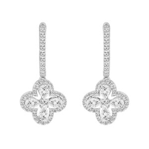 LADIES EARRINGS 1 1/2CT ROUND/PEAR DIAMOND 14K WHITE GOLD