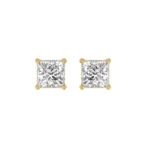LADIES SOLITAIRE EARRINGS 2 1/2CT PRINCESS DIAMOND 14K YELLOW GOLD
