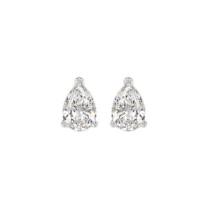 LADIES SOLITAIRE EARRINGS 2CT PEAR DIAMOND 14K WHITE GOLD
