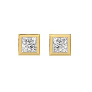 LADIES SOLITAIRE EARRINGS 3CT PRINCESS DIAMOND 14K YELLOW GOLD