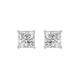 10K WHITE GOLD 4.00CTCT PRINCESS DIAMOND LADIES SOLITAIRE EARRINGS