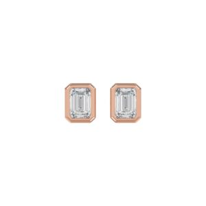 14K ROSE GOLD 1.00CT EMERALD DIAMOND LADIES SOLITAIRE EARRINGS