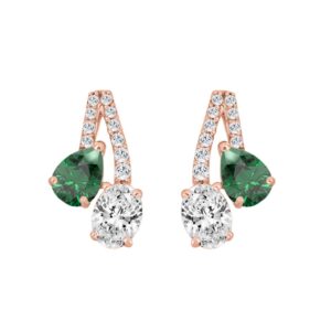 14K ROSE GOLD 2 1/2CT ROUND/OVAL/GREEN EMERALD PEAR DIAMOND LADIES EARRING (GREEN EMERALD PEAR DIAMOND 1.00CT)