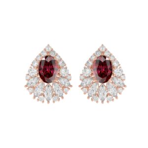14K ROSE GOLD 4 3/4CT ROUND/MARQUISE/RUBY OVAL DIAMOND LADIES EARRING (RUBY OVAL DIAMOND 2 3/4CT)
