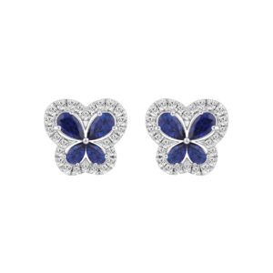 14K WHITE GOLD 1 1/2CT ROUND DIAMOND LADIES EARRINGS (PEAR BLUE SAPPHIRE 8 STONE)