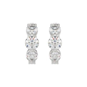 14K WHITE GOLD 1 1/2CT ROUND DIAMOND LADIES HOOPS EARRINGS