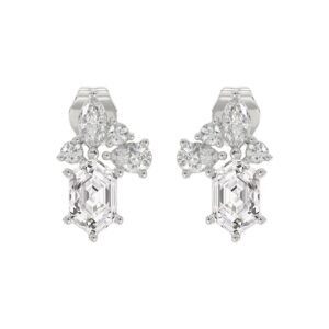 14K WHITE GOLD 1 1/2CT ROUND/MARQUISE/PEAR/HEXAGON STEP CUT LADIES EARRINGS