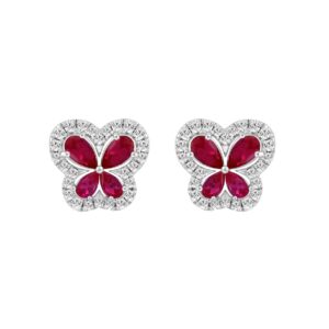 14K WHITE GOLD 1 1/2CT ROUND/PEAR DIAMOND LADIES EARRINGS (RUBY PEAR)