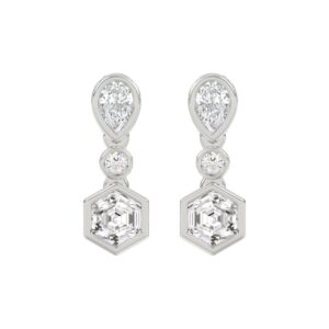 14K WHITE GOLD 1 1/2CT ROUND/PEAR/HEXAGON DIAMOND LADIES EARRINGS