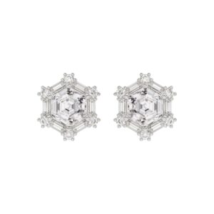 14K WHITE GOLD 1 1/4CT ROUND/BAGUETTE/HEZAGON STEP CUT DIAMOND LADIES EARRINGS