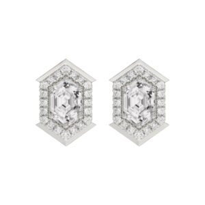 14K WHITE GOLD 1 1/4CT ROUND/HEXAGON DIAMOND LADIES EARRINGS