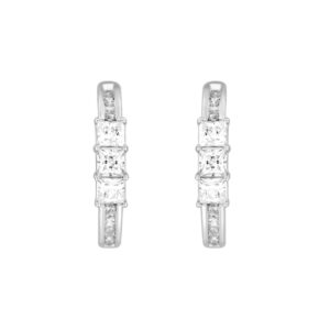 14K WHITE GOLD 1.00CT ROUND/PRINCESS DIAMOND HOOPS EARRING