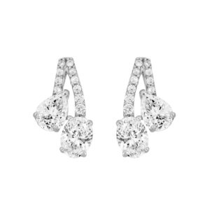 14K WHITE GOLD 2 1/2CT ROUND/OVAL/PEAR DIAMOND LADIES EARRINGS