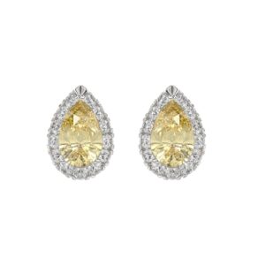 14K WHITE GOLD 2 1/2CT ROUND/YELLOW PEAR DIAMOND LADIES EARRING (CENTER STONE PEAR DIAMOND 1CT)