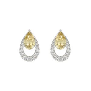 14K WHITE GOLD 2 1/2CT ROUND/YELLOW PEAR DIAMOND LADIES EARRINGS