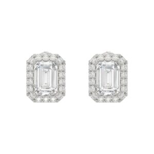 14K WHITE GOLD 2 1/3CT ROUND/EMERALD DIAMOND LADIES EARRINGS (CENTER STONE EMERALD DIAMOND 1CT)