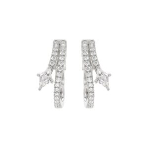 14K WHITE GOLD 3/4CT ROUND/LOZENGE DIAMOND LADIES HOOP EARRINGS