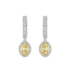 1K WHITE GOLD 2 3/4CT ROUND/YELLOW OVAL DIAMOND LADIES EARRINGS