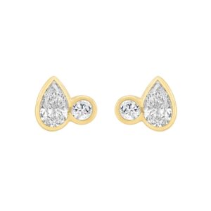 3/4CT Yellow Gold 10K Collection Linked Hearts Two-Stone Diamond Stud Ladies Earrings Round & Pear Cut Diamond (Color F-G -Clarity VS1/VS2)
