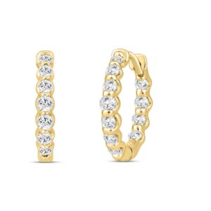 Elegant 3/4Ct Round Brilliant Diamond Hoop Earrings In 10K Yellow Gold - Everyday Fine Jewelry (Color F-G -Clarity Vs1/Vs2)