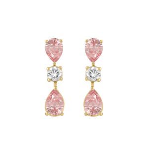 ETERNAL BLUSH COLLECTION 14K YELLOW GOLD 5 1/2CT ROUND/ PINK PEAR DIAMOND LADIES EARRINGS