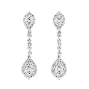 LADIES LINEAR EARRINGS 2 3/4CT PEAR/ROUND DIAMOND 14K WHITE GOLD (CENTER STONE PEAR DIAMOND 1CT )