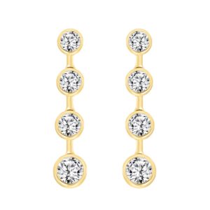 LADIES LINEAR EARRINGS 2CT ROUND DIAMOND 14K YELLOW GOLD