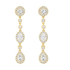 LADIES LINEAR EARRINGS 3 1/2CT OVAL/ROUND/PEAR DIAMOND 14K YELLOW GOLD