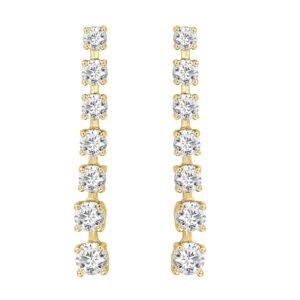LADIES LINEAR EARRINGS 3CT ROUND DIAMOND 14K YELLOW GOLD